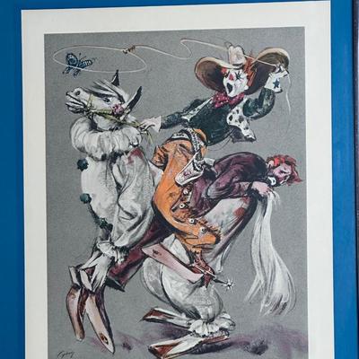 Pair of Mid-Century “Cydney” Circus Clown Framed Prints