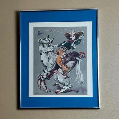 Pair of Mid-Century “Cydney” Circus Clown Framed Prints