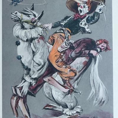 Pair of Mid-Century “Cydney” Circus Clown Framed Prints