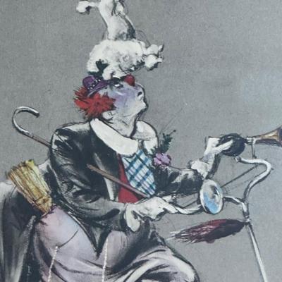 Pair of Mid-Century “Cydney” Circus Clown Framed Prints