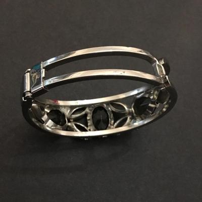 Beautiful, smoky Grey crystal rhinestone hinged clamper bracelet
