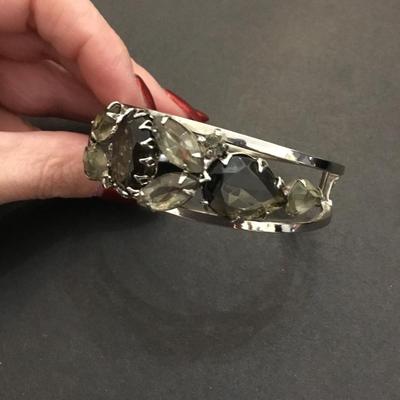 Beautiful, smoky Grey crystal rhinestone hinged clamper bracelet