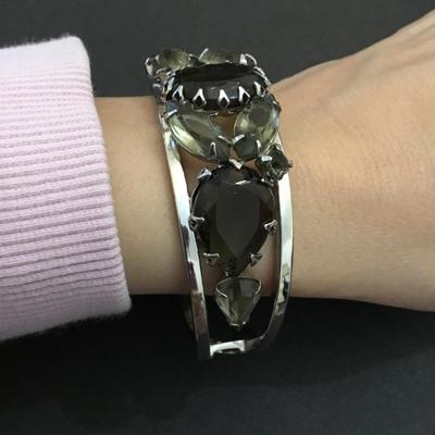Beautiful, smoky Grey crystal rhinestone hinged clamper bracelet