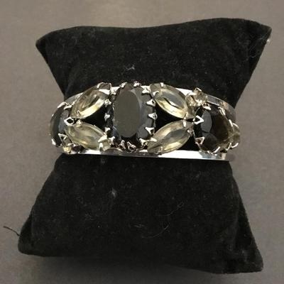Beautiful, smoky Grey crystal rhinestone hinged clamper bracelet