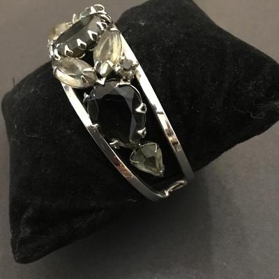 Beautiful, smoky Grey crystal rhinestone hinged clamper bracelet