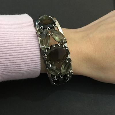 Beautiful, smoky Grey crystal rhinestone hinged clamper bracelet
