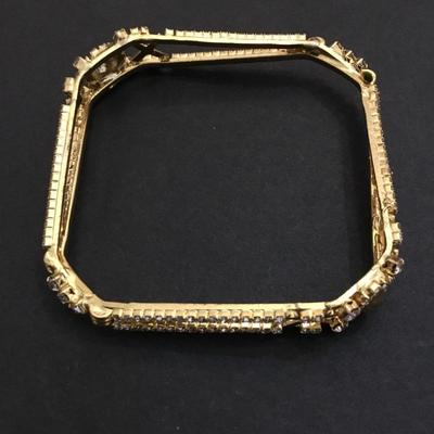 Beautiful, gold, toned, crystal rhinestone square bangle bracelet