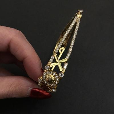 Beautiful, gold, toned, crystal rhinestone square bangle bracelet