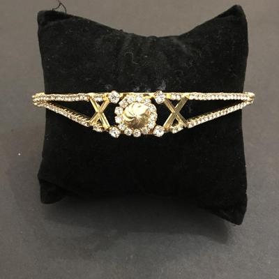 Beautiful, gold, toned, crystal rhinestone square bangle bracelet