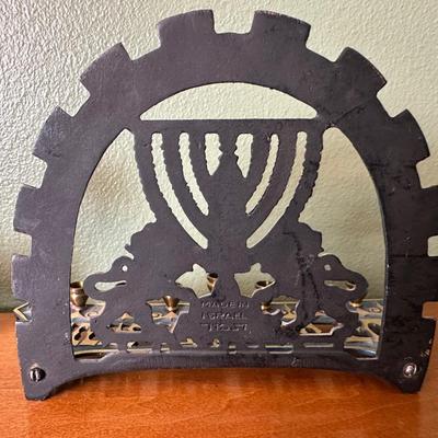 Vintage Israel Enamel Brass Menorah