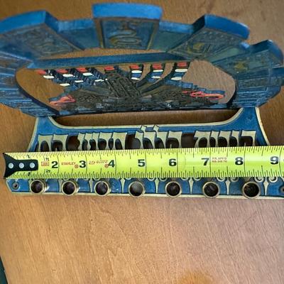 Vintage Israel Enamel Brass Menorah