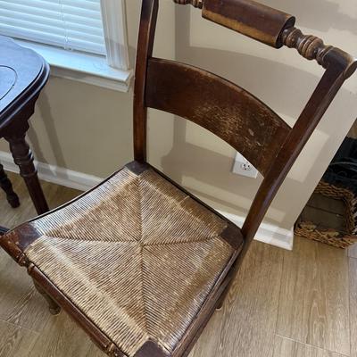 Sale Photo Thumbnail #93: Antique ladder back rush chair. 35x17