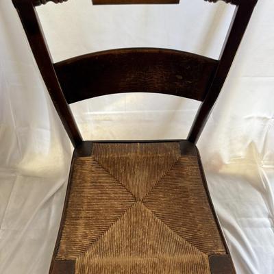 Sale Photo Thumbnail #94: Antique ladder back rush chair. 35x17