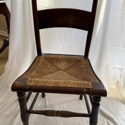 Sale Photo Thumbnail #95: Antique ladder back rush chair. 35x17