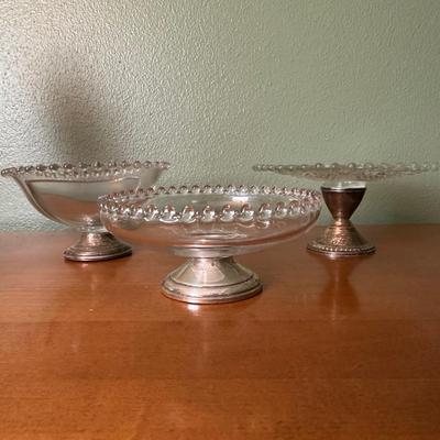 Set of 3 Sterling-Based Glass Compotes