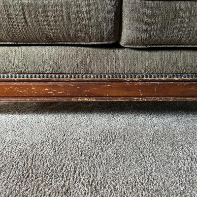 OLIVE GREEN LOVESEAT WITH CUSHIONS