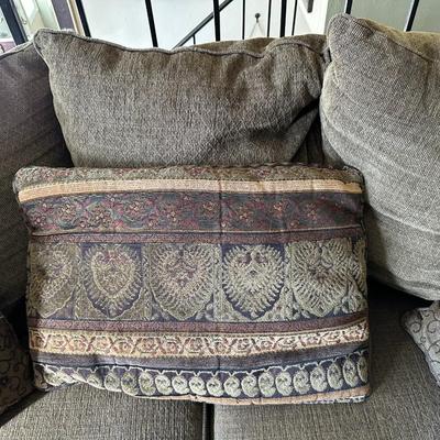 OLIVE GREEN LOVESEAT WITH CUSHIONS