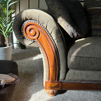 OLIVE GREEN LOVESEAT WITH CUSHIONS