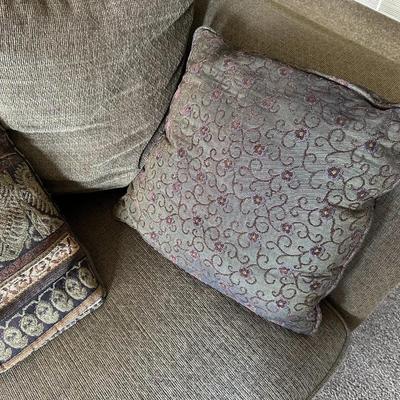 OLIVE GREEN LOVESEAT WITH CUSHIONS