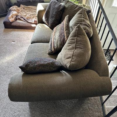 OLIVE GREEN LOVESEAT WITH CUSHIONS