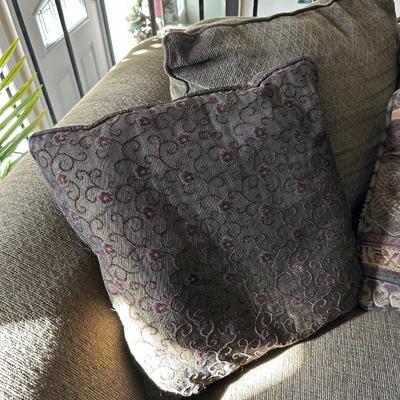 OLIVE GREEN LOVESEAT WITH CUSHIONS