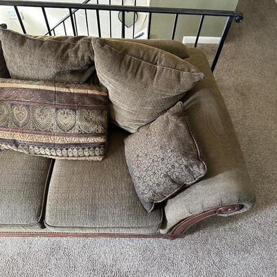 OLIVE GREEN LOVESEAT WITH CUSHIONS