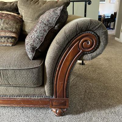 OLIVE GREEN LOVESEAT WITH CUSHIONS
