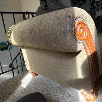 OLIVE GREEN LOVESEAT WITH CUSHIONS