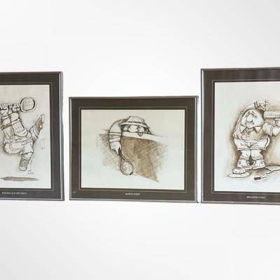 Vintage Gary Patterson Framed Prints – Tennis Cartoon Theme