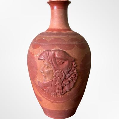 Vintage Terracotta Relief Vase – Multiple Figural & Geometric Designs