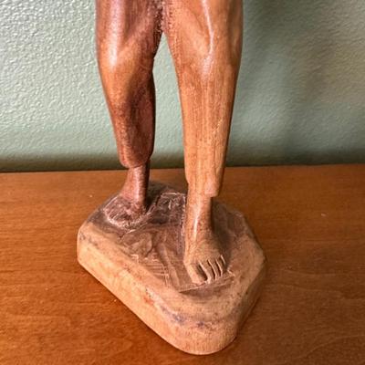 Hand-Carved Wooden Figure of Bearded Man with Hat