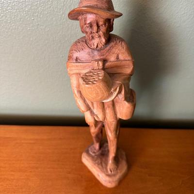 Hand-Carved Wooden Figure of Bearded Man with Hat