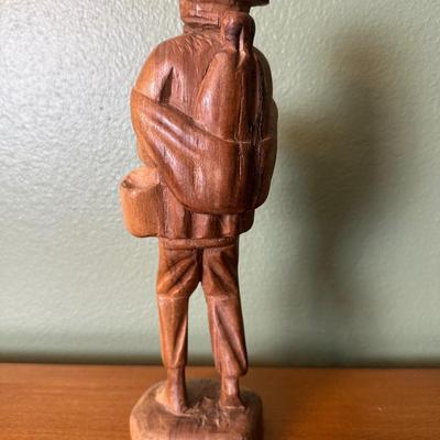 Hand-Carved Wooden Figure of Bearded Man with Hat