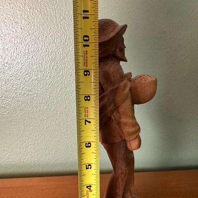 Hand-Carved Wooden Figure of Bearded Man with Hat