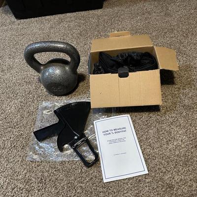 35lb KETTLE BALL ANKLE WEIGHTS AND BODY FAT SKIN FOLD CALIPERS