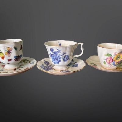 Set of 3 Vintage Porcelain Teacup and Saucer Sets