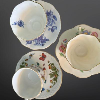 Set of 3 Vintage Porcelain Teacup and Saucer Sets