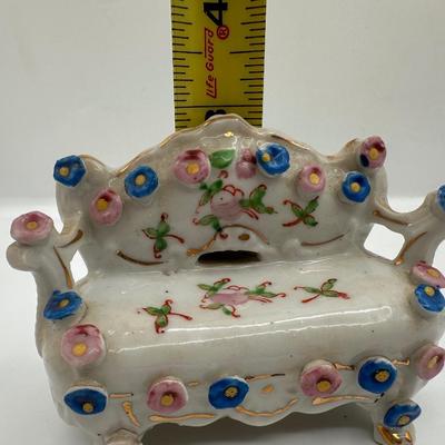 Vintage Porcelain Miniature Couch & Chairs - Occupied Japan Dollhouse Decor