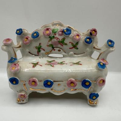Vintage Porcelain Miniature Couch & Chairs - Occupied Japan Dollhouse Decor
