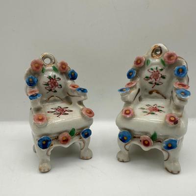 Vintage Porcelain Miniature Couch & Chairs - Occupied Japan Dollhouse Decor