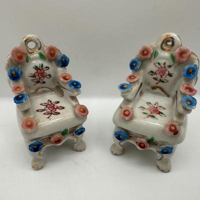 Vintage Porcelain Miniature Couch & Chairs - Occupied Japan Dollhouse Decor