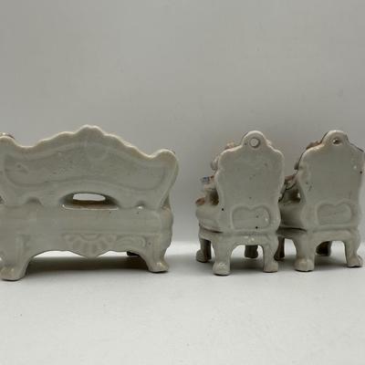 Vintage Porcelain Miniature Couch & Chairs - Occupied Japan Dollhouse Decor