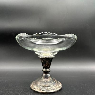 Frank M Whiting Sterling Silver Glass Compote Bowl, Glass Candy Dish