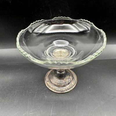 Frank M Whiting Sterling Silver Glass Compote Bowl, Glass Candy Dish