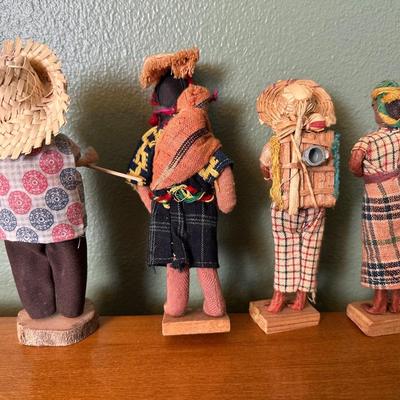 Set of 4 Vintage Handcrafted Folk Art Dolls