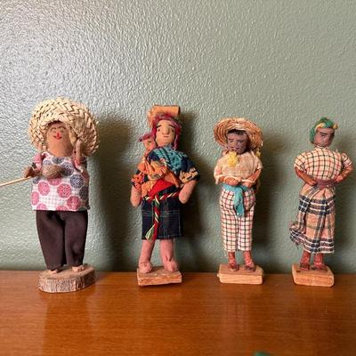 Set of 4 Vintage Handcrafted Folk Art Dolls