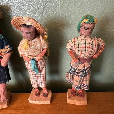 Set of 4 Vintage Handcrafted Folk Art Dolls