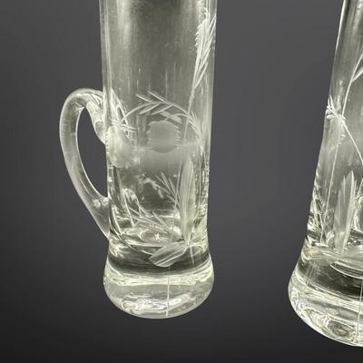 Set of 12 Etched Glass Cordial Mugs