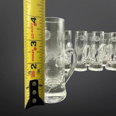 Set of 12 Etched Glass Cordial Mugs
