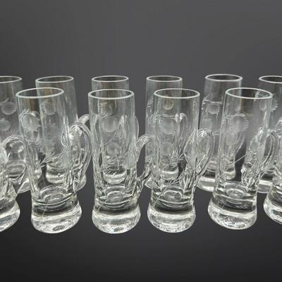 Set of 12 Etched Glass Cordial Mugs